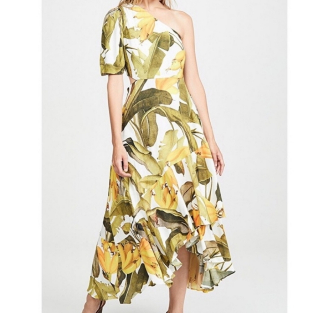 FARM Rio Asymmetrical Dress in Yellow and Green